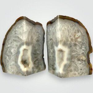 Agate Crystal bookends, Natural stone w/ Geode Center, Bookshelf Decor, Unique C